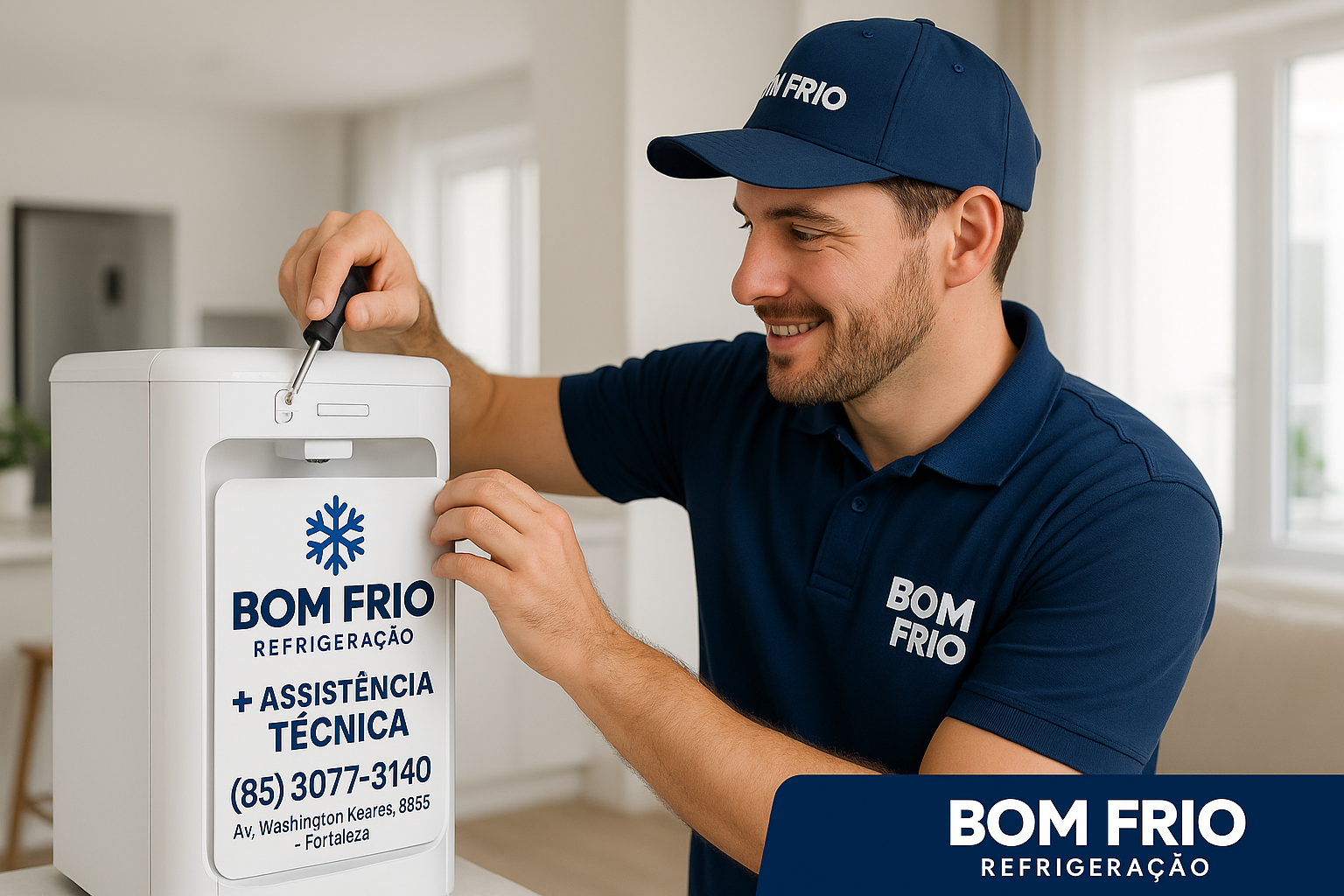 Técnico consertando geladeira no Cambeba – Bom Frio Refrigeração