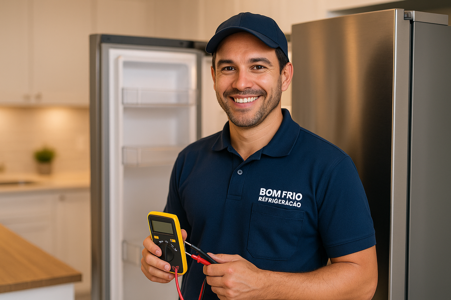 Técnico consertando geladeira na Aldeota – Bom Frio Refrigeração