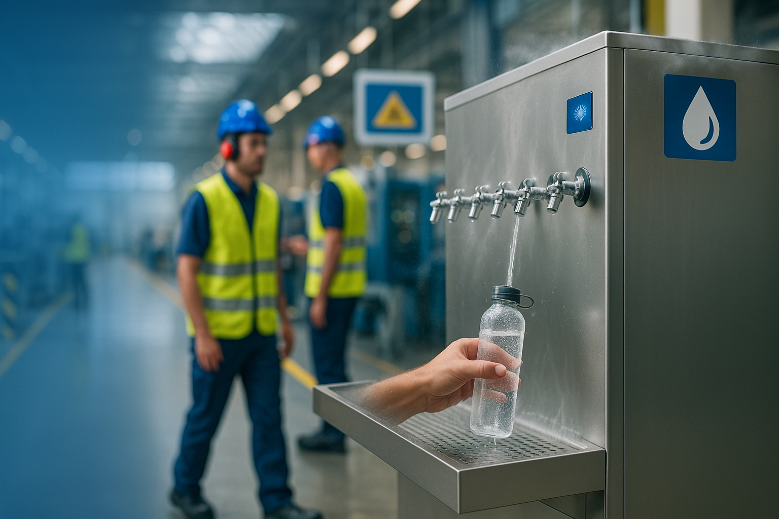 Bebedouro industrial em inox na fábrica — Bom Frio Refrigeração