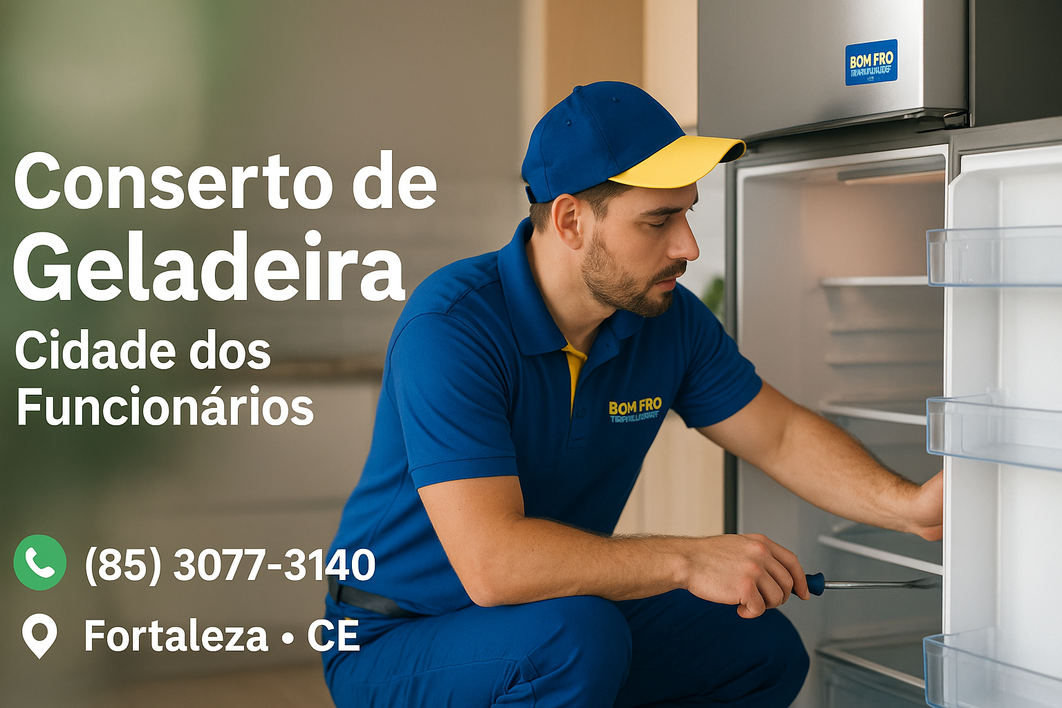 Técnico consertando geladeira na Cidade dos Funcionários – Bom Frio Refrigeração